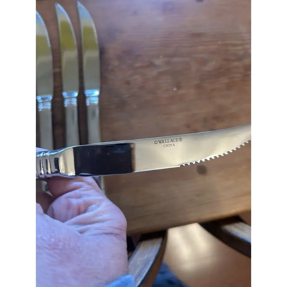 Wallace Zenith Frost‎ Glossy Steak Knife 9.5” Set of 4 heavy stainless steel EUC